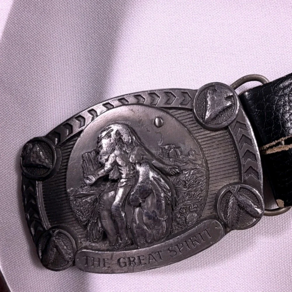 Vintage Frank Leonardo Leather Belt Buckles of America Great Spirit BA-141 38
